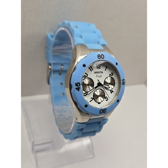 Invicta Angel Womens 40mm Blue Silicone White Dial Date Quartz Watch New Battery main image 6